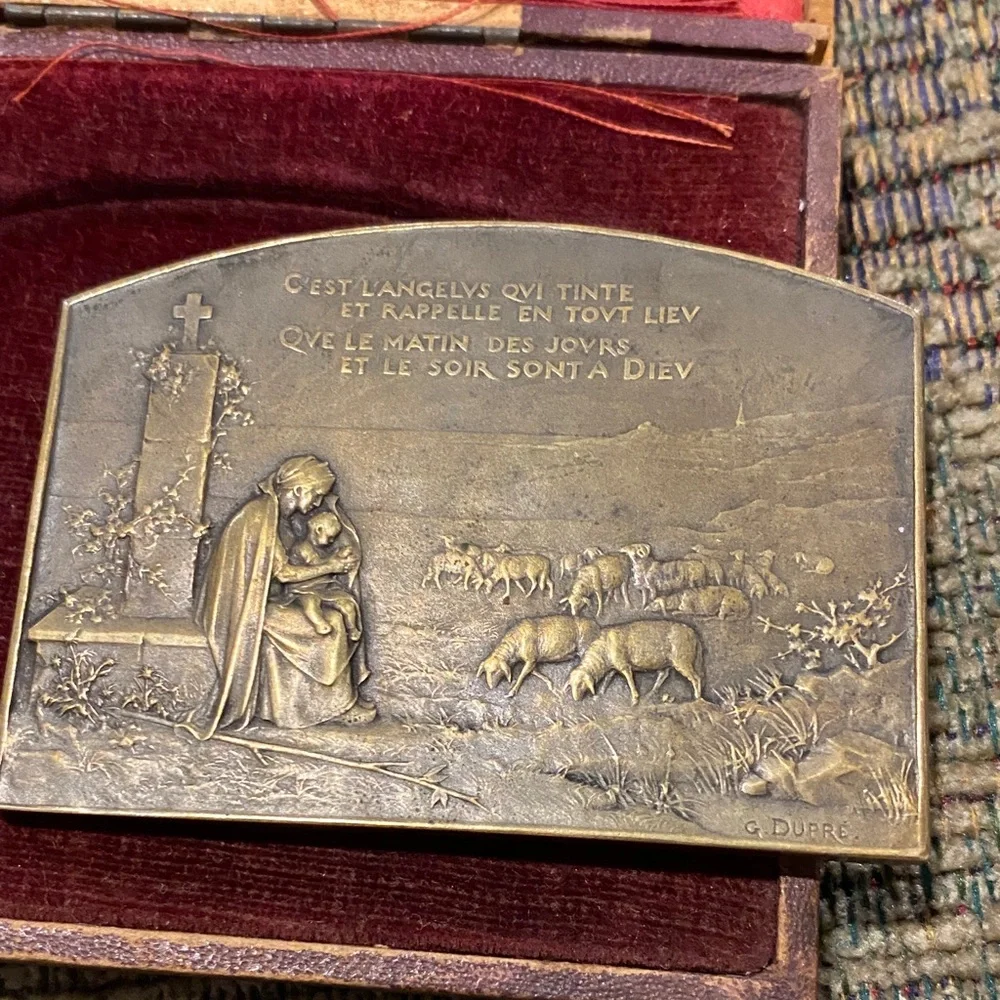 G. Dupre Antique Bronze medal late 1800’s/1900’s agricultural/mother with child - Picture 12 of 16